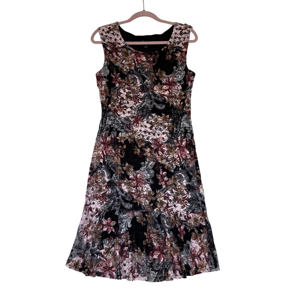 Whimsical Womens Floral Paisley Lace Sheath Dress Pink Black 8 Med Fairy Y2K
